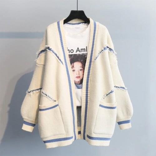 2020 spring new loose English letters cardigan fashion thick knit long sleeve sweater knitted cardigan women sweater