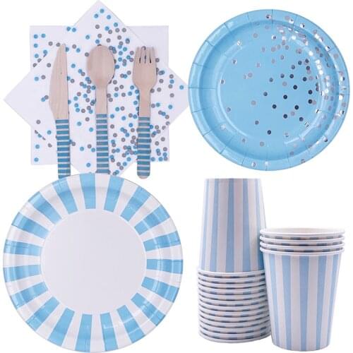 Blue Pink Polk Dot Disposable Tableware Paper Plate Cup Birthday Party Decorations Kids Adult Wedding Decor Party Supplies