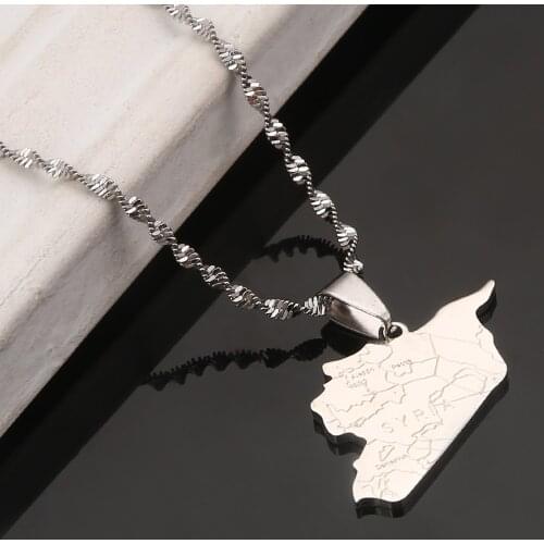Stainless Steel Syria Map Pendant Necklaces Silver Color Syrians Map Charm Jewelry