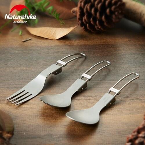 Naturehike Outdoor Titanium Alloy Portable Tableware Traveling Spoon And Fork Portable Folding Tableware For Picnic