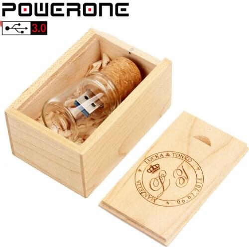 PWERONE USB 3.0 Glass drift bottle with Cork USB Flash Drive glass bottle pendrive 4GB 16GB 32GB 64GB 1 PCS free custom logo
