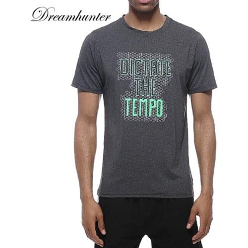 New Men Casual Loose Fitness BodyBuilding Shirt Gray Printed Breathable Quick Dry Flexible Leisure Shirts Sportwear