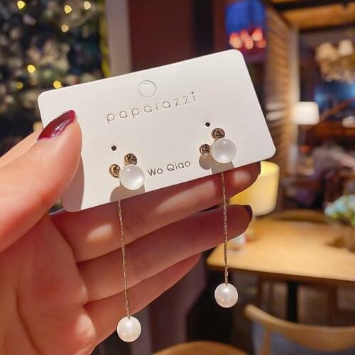 Long Stud Earrings for Women Female Mickey Mouse 925 Silver Needle Dangle Earrings Cartoon Opal Pearl Jewelry Korea Fashion