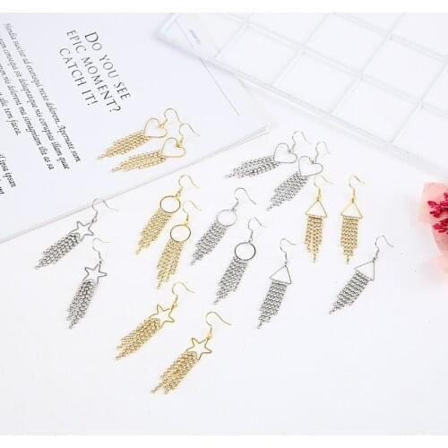 Fashion Heart Star Round Tassel Pendant Earrings For Women Girls Vintage Gold Silver Color Drop Ear Jewelry Gifts