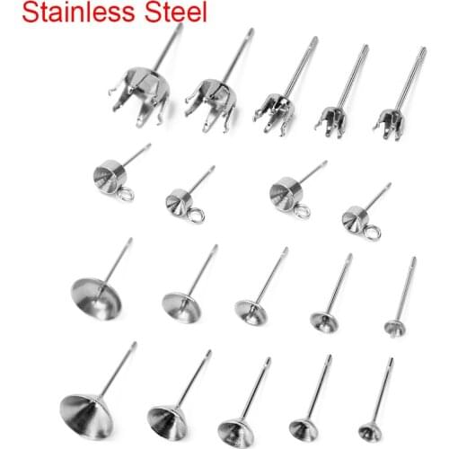30pcs Stainless Steel Hypoallergenic Earring Base Accessories Earrings Pins Post For Craft Diy Jewelry Making Supplies Findings