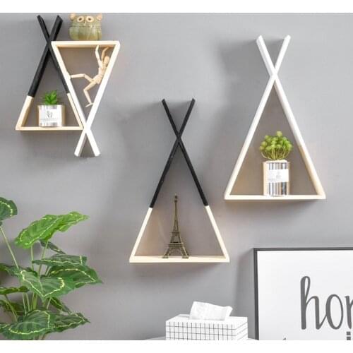 Nordic Wooden Triangle Shelf DIY Wall Decor Home Wall Hanging Shelf Living Room Kids Room Background Decorative Ornaments