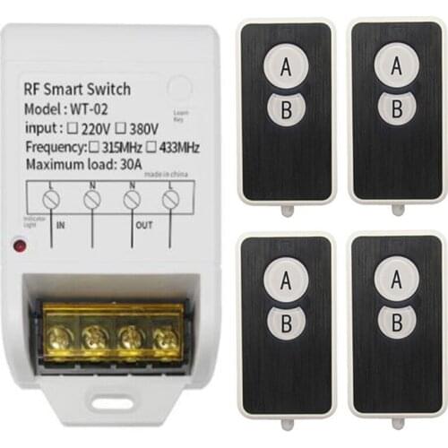 Universal Wireless RF Remote Control Switch AC 220V 380V 30A Garage Water Pump Motor Receiver & 315MHZ 433MHz Remote Control