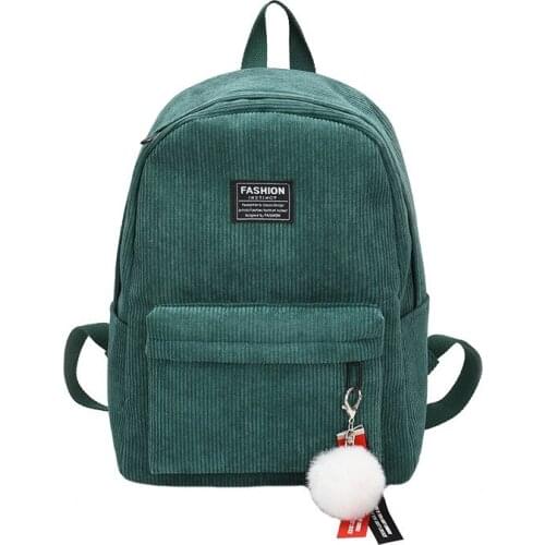 Corduroy Women Pure Color Striped Backpack Fashion Student School Bag Laptop Bagpack Teenager Girls Big Capacity Travel Rucksack
