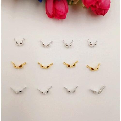 100pcs 7.5*4MM Gold/Silver/Rhodium Ball Chain Connector Clasps Calottes End Crimps Beads For DIY Jewelry Making Accessories