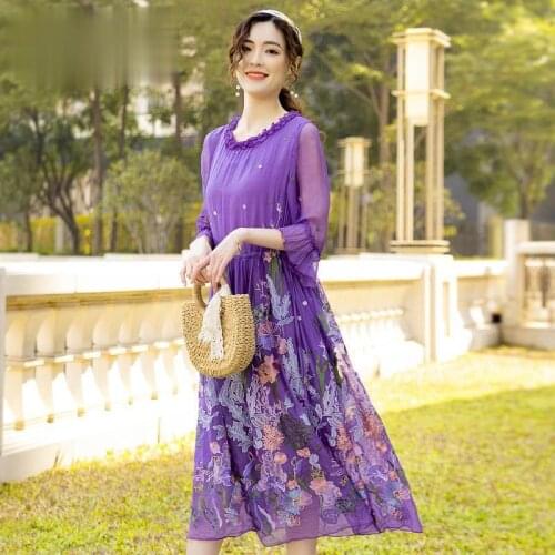 High Quality 100% Silk Dress Elegant Summer Dress Female Plus Size Dresses for Women 4xl Casual 2021 Vestido De Mujer Pph3771