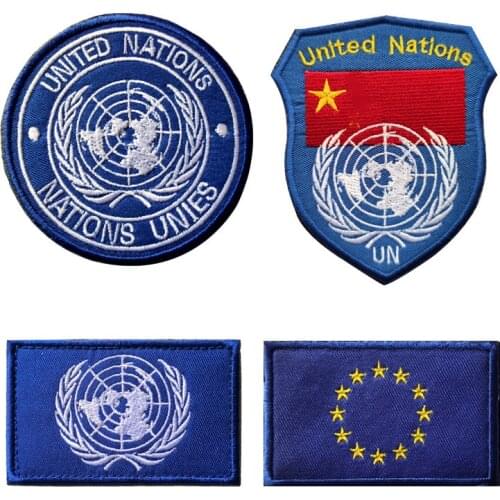 United Nations EU Badge Embroidery Velcro Tactical Patches UN Seal Outdoor Bag Cloth Armband Army Military Hook&Loop Stickers