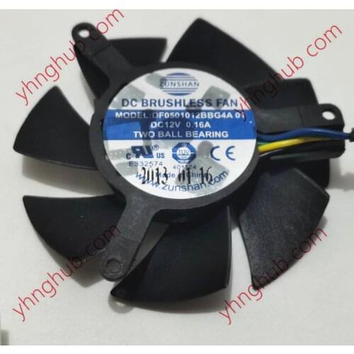 ZUNSHAN DF0501012BBG4A 01 DC 12V 0.16A 46 mm Dia. 39mm c.t.c 4-Wire Server Frameless Cooling Fan