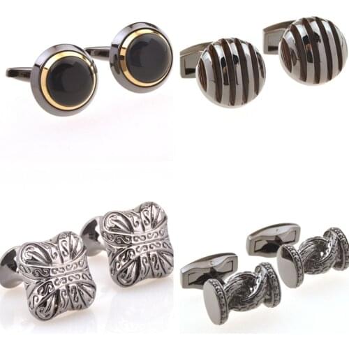 10pairs/lot Ancient Rome Pattern Cufflinks Retro Twist Cuff Links Round Black Onyx Business Cufflink Style Mens Jewelry