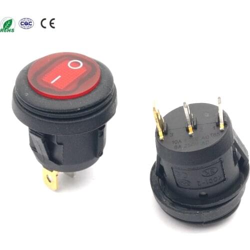 10pcs 3Pin 20mm On-Off SPST Round Copper Boat Rocker Switch Waterproof Cap Red LED Light 6A 250VAC 10A 125V
