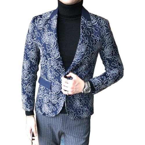 2021 Mens Business Casual High Quality Slim Fashion Suit Blazers Gentleman Small Flower Print Large Size Slim Jacket Coat M-5XL