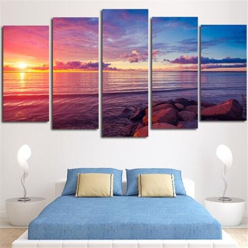 5 Pcs No Frame Wall Art Modular Tableau Picture Stone Is Land Sunset Modern Paintings Home Decor Living Room Canvas Print