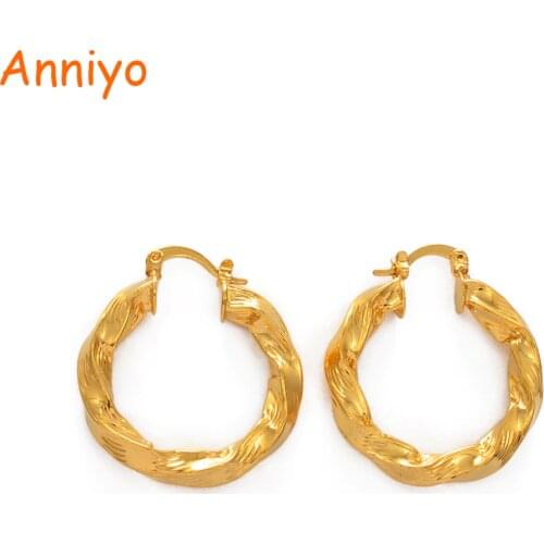 Anniyo 3CM African Stud Earrings for Women,Gold Color Round Twisted Earring Arab Ethiopian Jewelry Wedding Party Gift #240106