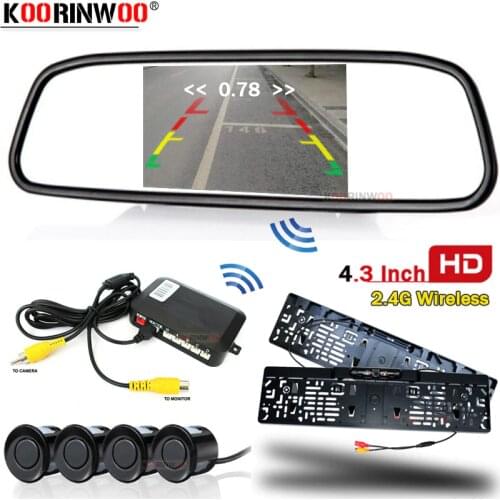 Koorinwoo Car License Plate Frame Car Parking Sensors 4 buzzer 12v blind Probes Parktronic Car rear view camera With Car Monitor