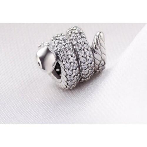 NEW 925 sterling silver clear zircon beads snake charm fit original bangle bracelet accessories making silver jewelry for women