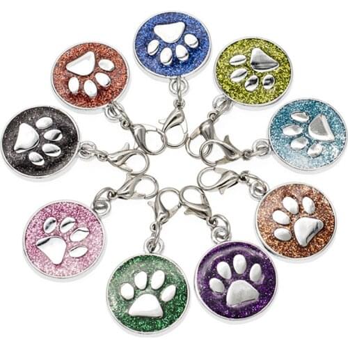 10pcs Enamel footprint Cat Dog/Bear Paw Prints 18mm dog paw charms Rotating Lobster Clasp Key Chain Keyring bag Jewelry Making