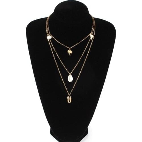 Bohemian Geometric Choker Chain Necklace Simple Trees Shell Pendant Multi-layer Necklaces for Women Fashion Jewelry
