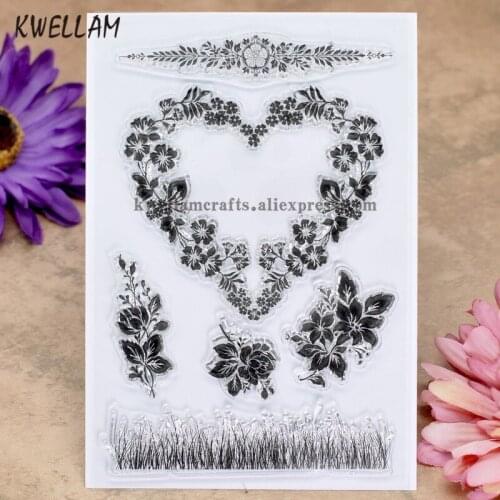 Floweres Heart Leaves Grass Scrapbook DIY photo cards rubber stamp clear stamp transparent stamp 10x15m KW8021101