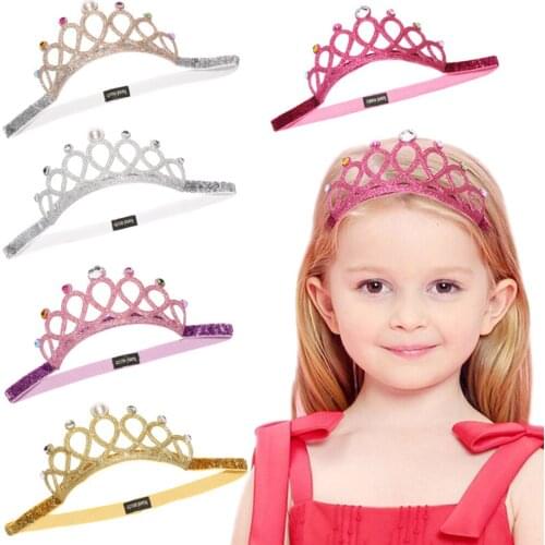 Child Rhinestone Princess Headband Elastic Star Hair Crown Tiara Cosplay Accessories Hair Band Accessory Party Gift Hair Jewelry