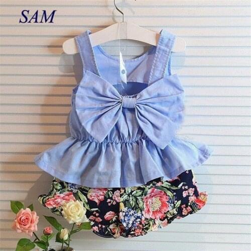 2020 childrens summer fashion clothing sets cute girls sleeveless rosette tops + flower shorts 2 pcs suit kids cotton clothes