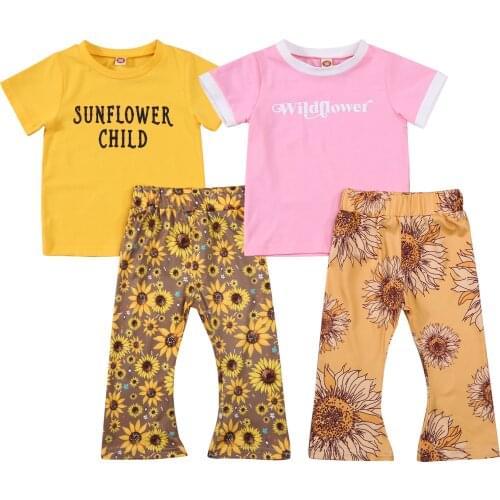 Kid Baby Girl Summer Clothes Set Short Sleeve Letter Tops Floral Print Pants 2Pcs Outfits Casual Children Clothing