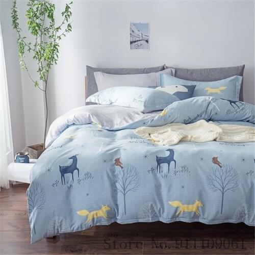 Home Textile Pillowcase Bed Sheet Quilt Cover Blue Forest Animal Pattern Children Adult Bedding Sets King Twin Size Bedclothes
