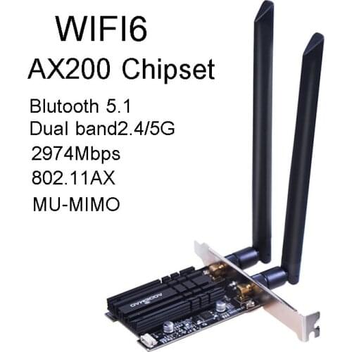 Dual band Wifi6 Intel AX200 PCI-e slot Wireless Wifi Adapter 2.4G/5Ghz 802.11ac/ax Bluetooth 5.1 AX200NGW Wi-fi Card For PC