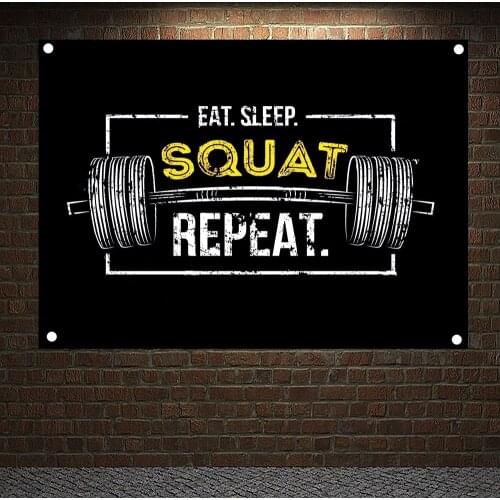EAT. SLEEP. SQUAT REPEAT.Motivational Workout Posters Wall Chart Exercise Banners Flags Wall Art Tapestry Sticker Gym Decor