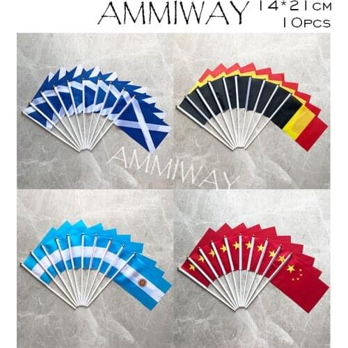 AMMIWAY 14x21cm 10pcs Scotland Belgium Argentina China Hand Held Mini Flag National Country Hand Flags Party Decorations