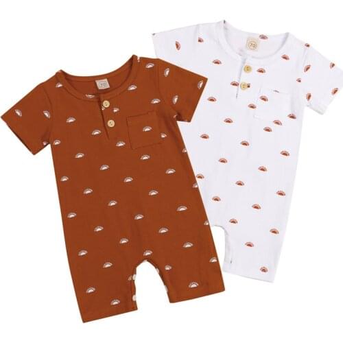 Baby Summer Rompers Newborn Infant Boys Girls Sun Print Short Sleeve Button Rompers Jumpsuits Overalls Cotton Soft Outfits
