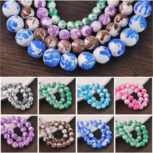 Round 6mm 8mm 10mm 12mm Coated Spots Opaque Glass Loose Spacer Beads Wholesale lot for Jewelry Making DIY Crafts Findings