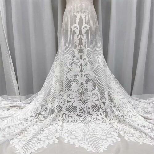 African Lace Fabrics 2021 High Quality Sequins Lace Nigerian Lace Fabrics For Wedding Dress French Lace Fabric j18-21