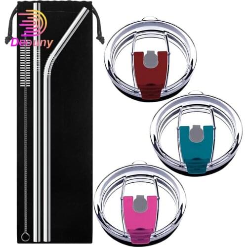 DEOUNY 30Oz Tumbler Lids Fits For YETI Rambler Ozark Trail RTIC Spill-Proof Splash Resistant Cups Covers With 2 Steel Straws