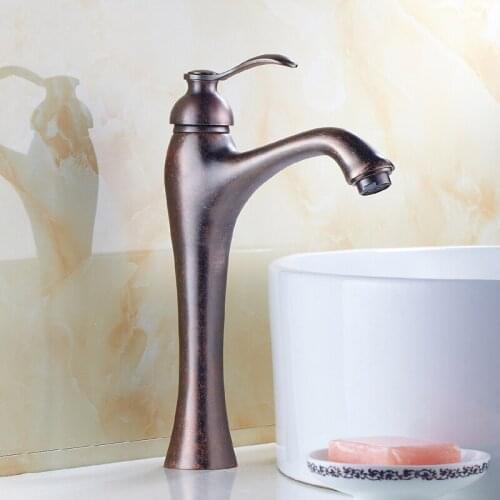 Brass wash basin faucet mixer water tap, Single handle oil rubbed bronze faucet, Antique copper sink basin faucet cold and hot
