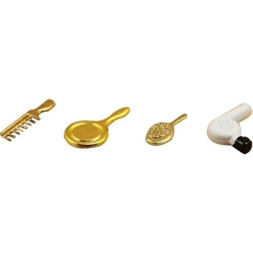 4Pcs Mini Comb Hair Dryer Mirror 1/12 Dollhouse Miniature Model Toy Decor Set