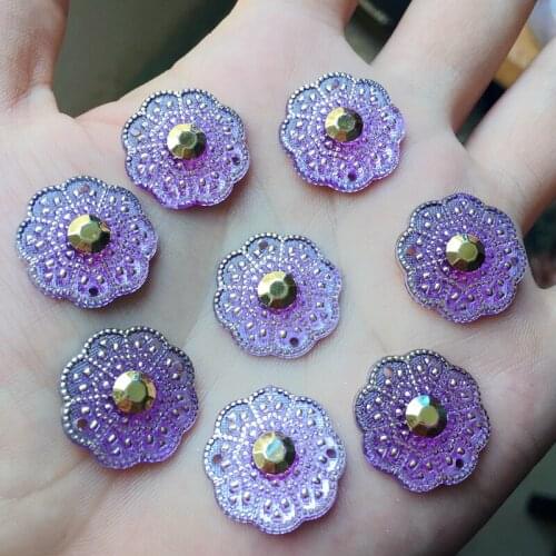 Fashion 15pcs 20mm flower Resin Rhinestone button flatback craft supplies decorative scrapbooking 2 holes buttons -B122