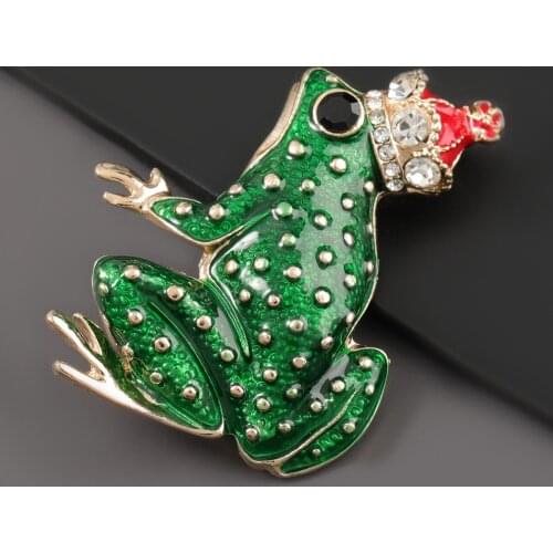 Fashion Rhinestones Frog With Crown Brooches Metal Crystal Brooch Animal Pins Wedding Bouquet Brooch Gift Trinkets