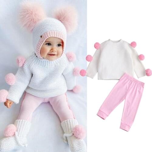 1-6Years Fashion Autumn Winter Girls Clothing Sets Hairball Pullover Sweater Tops+Long Pants Leggings Children Casual Clothes