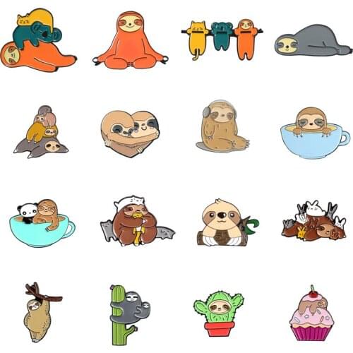 Cartoon Cactus Panda Cats Brooches Cute Sloth Spirit Enamel Pins Bag Shirt Button Badge Animal Jewelry Gift for Friends Kids