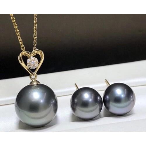 D318 Pearls Sets Fine Jewelry Solid 18k Gold Narural 9-12mm Ocean Sea Tahiti Pearls Jewelry Sets for Women FIne Presents