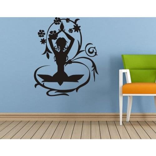 Black Flower Fairy Doing Yoga Wall Sticker for Living Room Bedroom Adhesive Wallpaper for Walls Home Decor Wall Sticker Posters