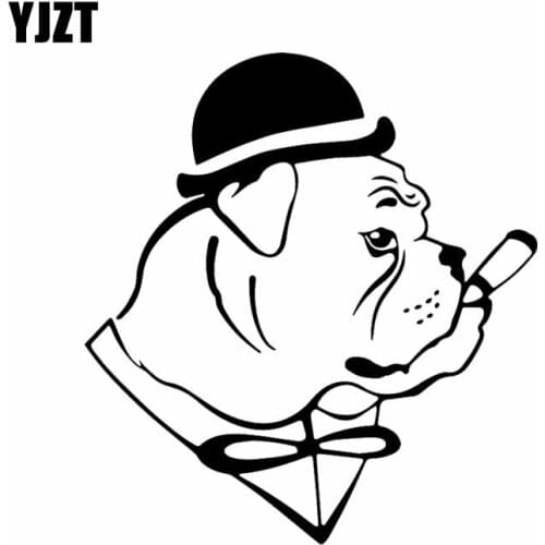 YJZT 14.5X15.7CM Intereting Vinyl Decal English Bulldog Dog In Hat Gentleman Cigar Car Stickers Black/Silver C24-1329