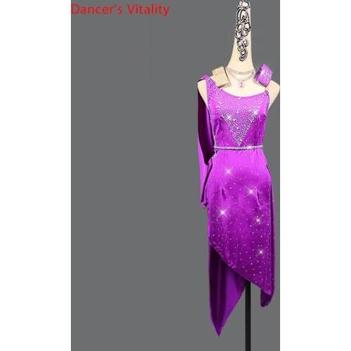 Latin Dance Performance Clothing Competition Clothes Female Adult Purple Sexy Dress Professional High-End Skirt Custom Child