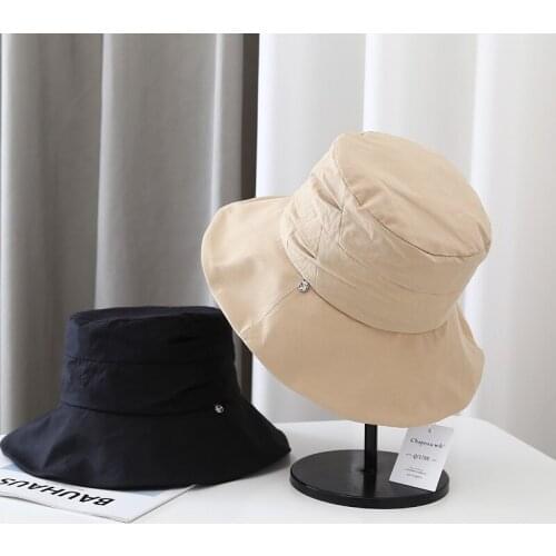Fashion Lazy Style Anti-UV Wide Brim Cotton Linen Caps Foldable Wide Brim Panama Korea Bach Sand Bucket Hats Street Hip Pop Caps