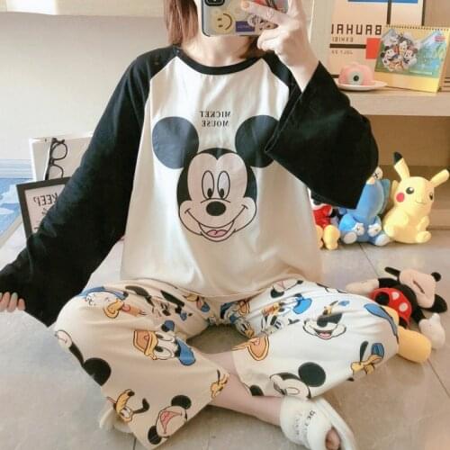 New Cartoon Girl Mickey Minnie Lion King Simba Print Long-Sleeved Pajamas Cute Pants Fresh Sweet ComfortablHome Service Suit