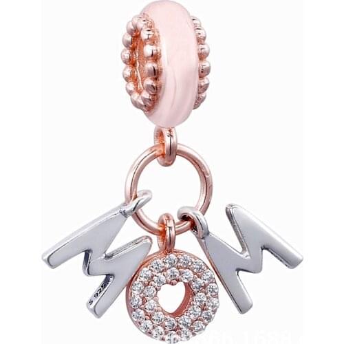 Original Rose Gold Mum Letters With Crystal Pendant Beads Fit 925 Sterling Silver Bead Charm Europe Bracelet Bangle DIY Jewelry